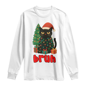 Funny Cat Bruh Christmas Long Sleeve Shirt Silly Meme Kitty Xmas - Print Your Wear