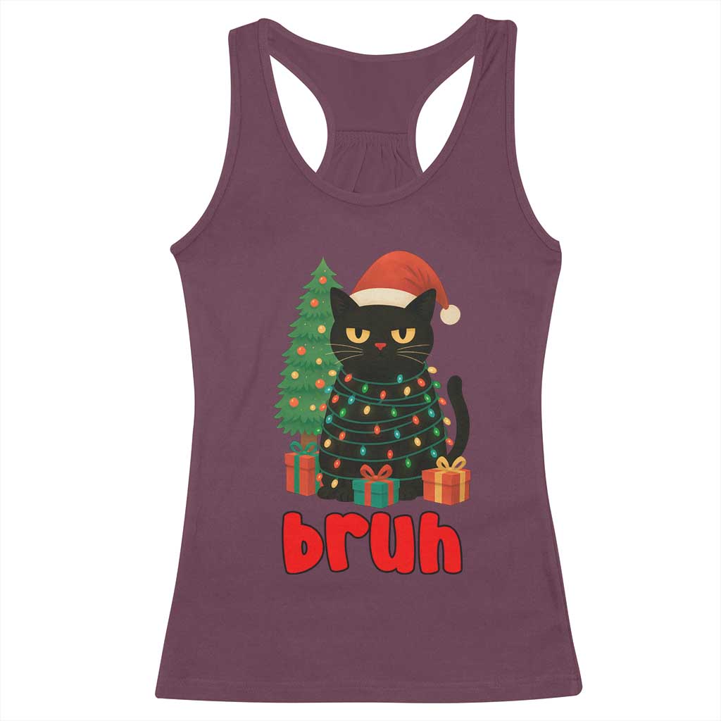 Funny Cat Bruh Christmas Racerback Tank Top Silly Meme Kitty Xmas TS14 Maroon Print Your Wear