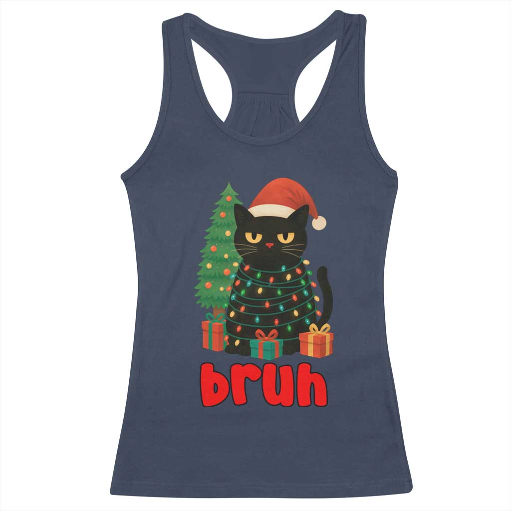 Funny Cat Bruh Christmas Racerback Tank Top Silly Meme Kitty Xmas TS14 Navy Print Your Wear