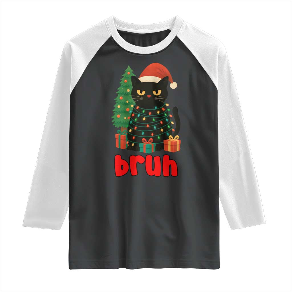 Funny Cat Bruh Christmas Raglan Shirt Silly Meme Kitty Xmas TS14 Black White Print Your Wear