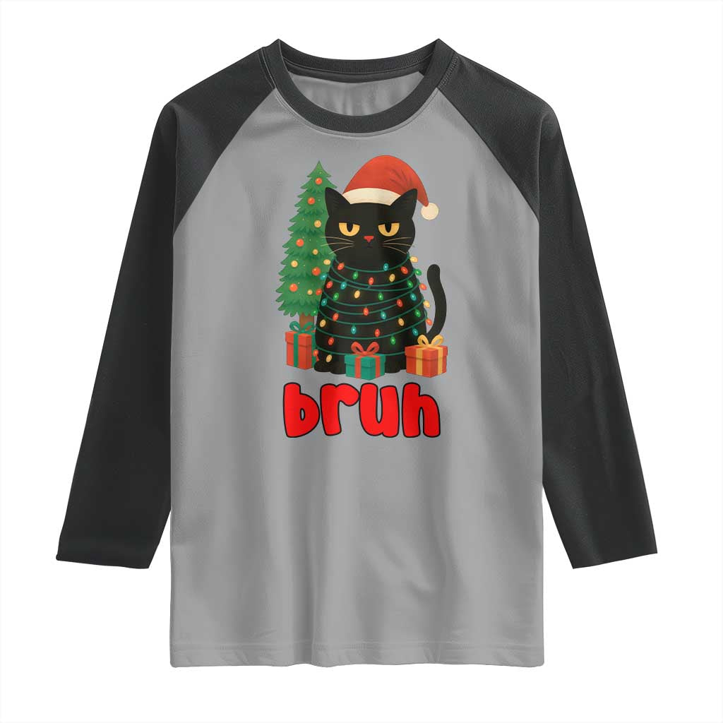 Funny Cat Bruh Christmas Raglan Shirt Silly Meme Kitty Xmas TS14 Sport Gray Black Print Your Wear