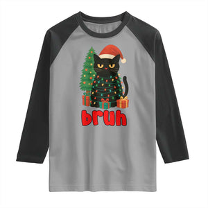 Funny Cat Bruh Christmas Raglan Shirt Silly Meme Kitty Xmas TS14 Sport Gray Black Print Your Wear