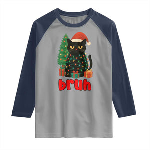 Funny Cat Bruh Christmas Raglan Shirt Silly Meme Kitty Xmas TS14 Sport Gray Navy Print Your Wear