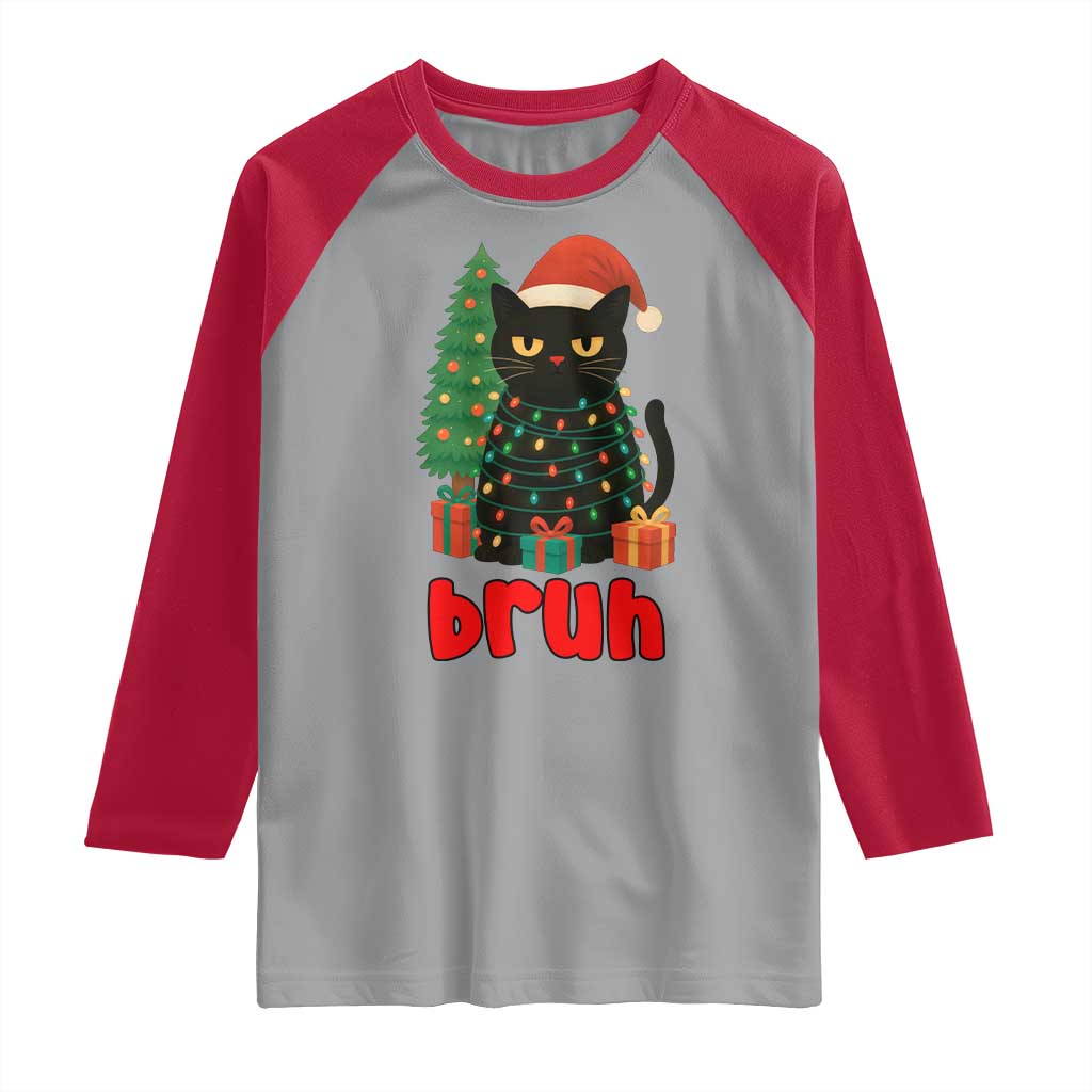 Funny Cat Bruh Christmas Raglan Shirt Silly Meme Kitty Xmas TS14 Sport Gray Red Print Your Wear