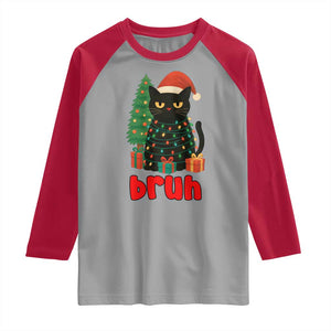 Funny Cat Bruh Christmas Raglan Shirt Silly Meme Kitty Xmas TS14 Sport Gray Red Print Your Wear