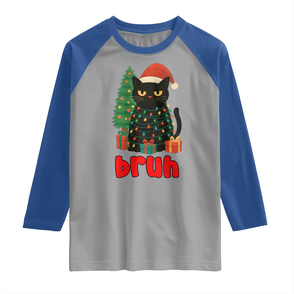 Funny Cat Bruh Christmas Raglan Shirt Silly Meme Kitty Xmas TS14 Sport Gray Royal Print Your Wear