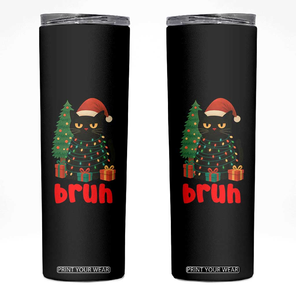 Funny Cat Bruh Christmas Skinny Tumbler Silly Meme Kitty Xmas TS14 Black Print Your Wear