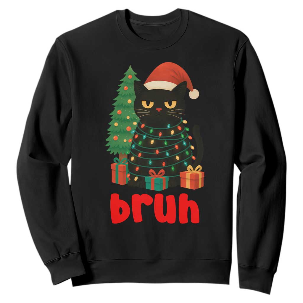 Funny Cat Bruh Christmas Sweatshirt Silly Meme Kitty Xmas TS14 Black Print Your Wear