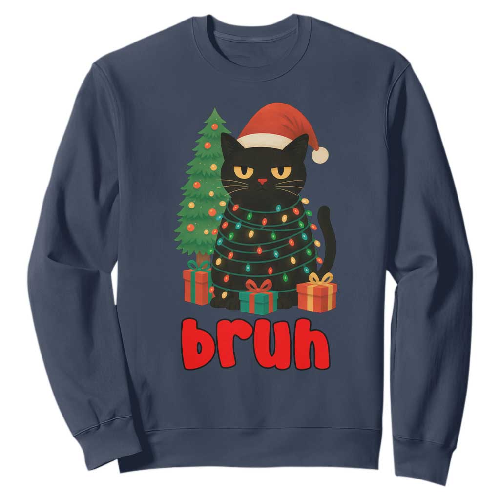 Funny Cat Bruh Christmas Sweatshirt Silly Meme Kitty Xmas TS14 Navy Print Your Wear