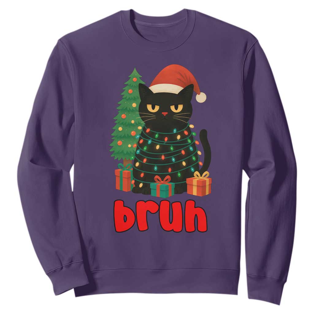Funny Cat Bruh Christmas Sweatshirt Silly Meme Kitty Xmas TS14 Purple Print Your Wear