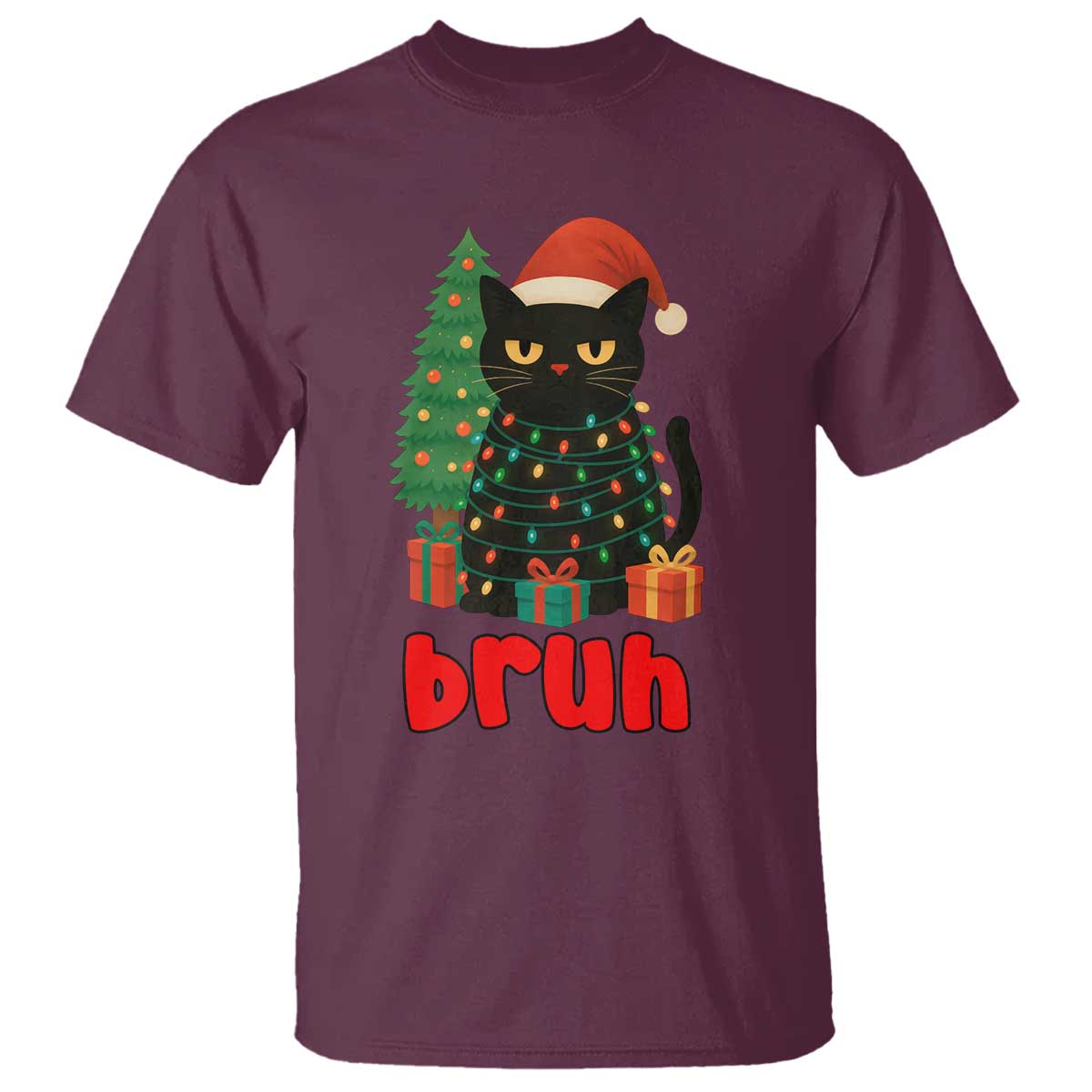 Funny Cat Bruh Christmas T Shirt Silly Meme Kitty Xmas TS14 Maroon Print Your Wear