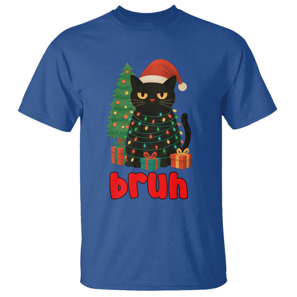Funny Cat Bruh Christmas T Shirt Silly Meme Kitty Xmas TS14 Royal Blue Print Your Wear