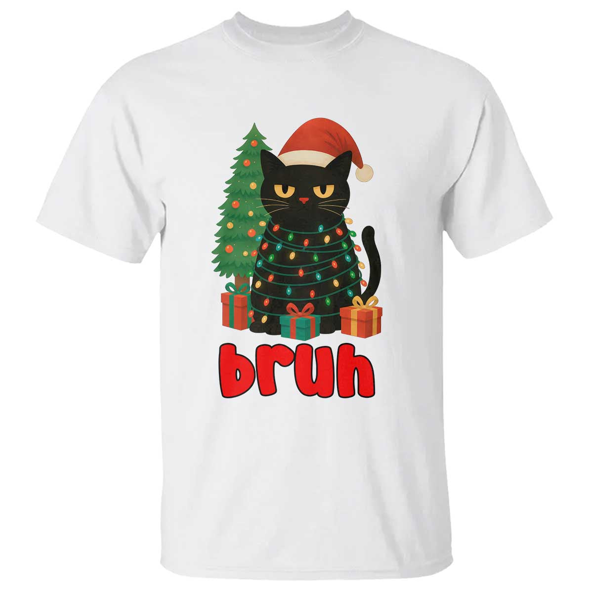 Funny Cat Bruh Christmas T Shirt Silly Meme Kitty Xmas TS14 White Print Your Wear