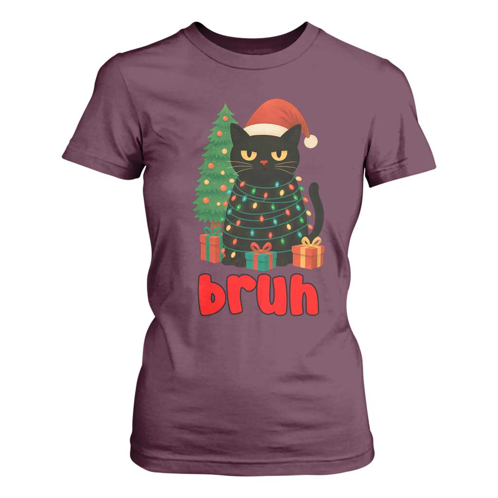 Funny Cat Bruh Christmas T Shirt For Women Silly Meme Kitty Xmas TS14 Maroon Print Your Wear