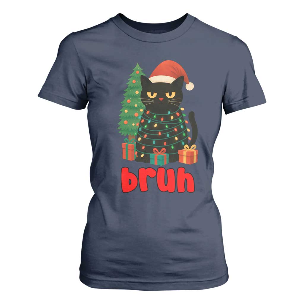 Funny Cat Bruh Christmas T Shirt For Women Silly Meme Kitty Xmas TS14 Navy Print Your Wear