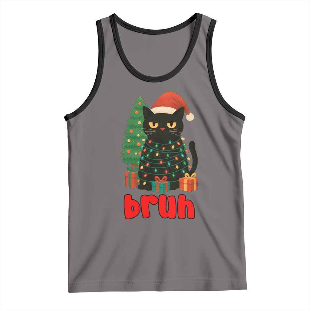 Funny Cat Bruh Christmas Tank Top Silly Meme Kitty Xmas TS14 Deep Heather Black Print Your Wear