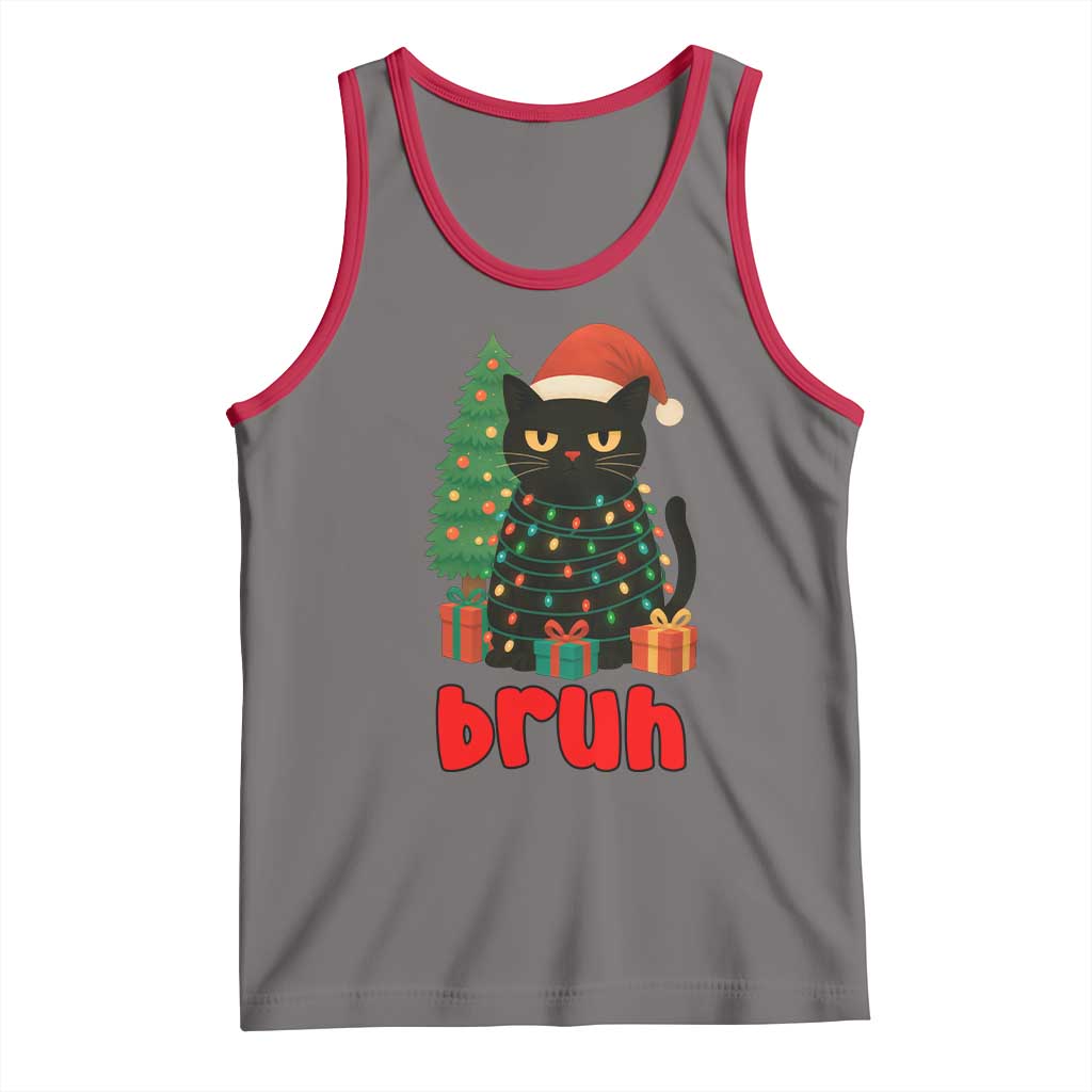Funny Cat Bruh Christmas Tank Top Silly Meme Kitty Xmas TS14 Deep Heather Red Print Your Wear