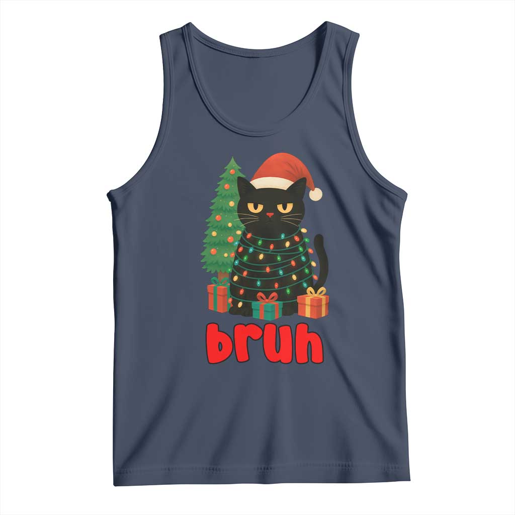 Funny Cat Bruh Christmas Tank Top Silly Meme Kitty Xmas TS14 Navy Print Your Wear