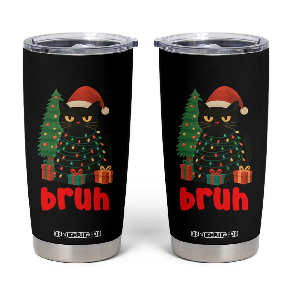 Funny Cat Bruh Christmas Tumbler Cup Silly Meme Kitty Xmas TS14 Black Print Your Wear