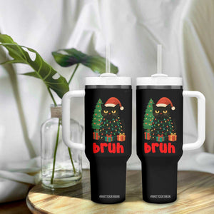 Funny Cat Bruh Christmas Tumbler With Handle Silly Meme Kitty Xmas - Print Your Wear