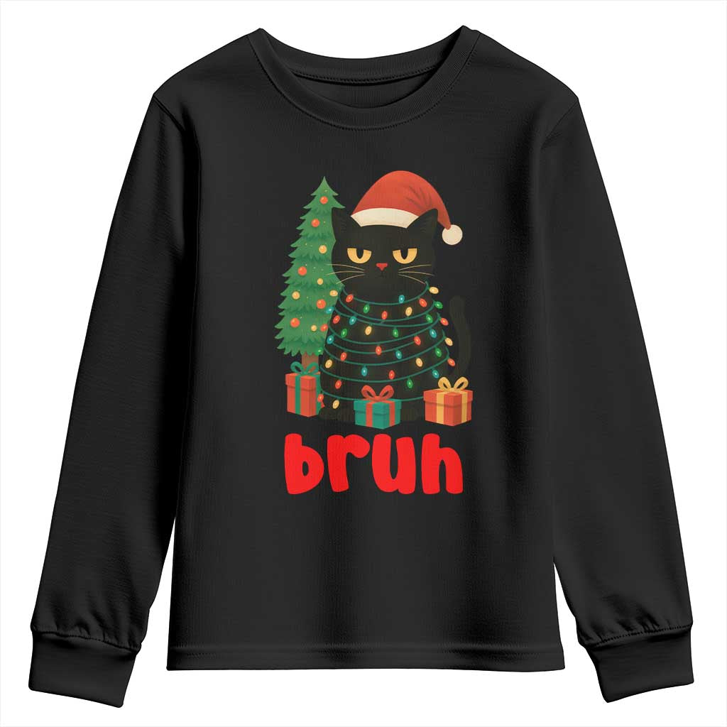 Funny Cat Bruh Christmas Youth Sweatshirt Silly Meme Kitty Xmas - Print Your Wear