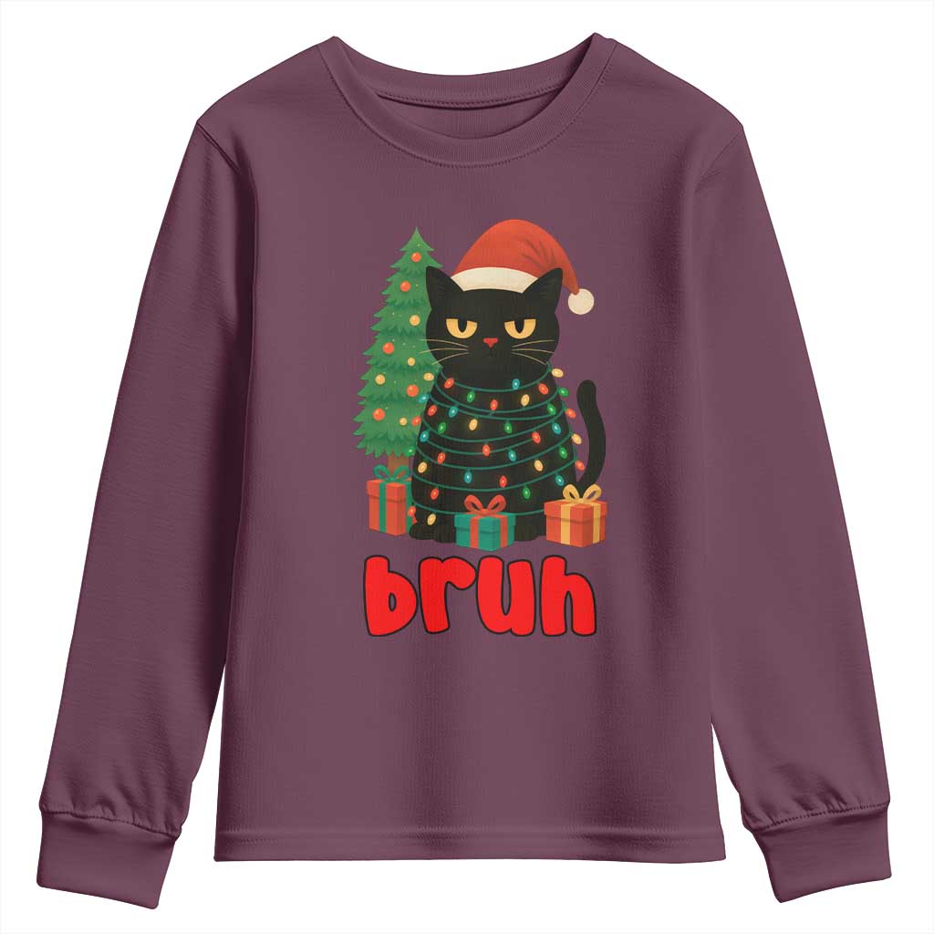 Funny Cat Bruh Christmas Youth Sweatshirt Silly Meme Kitty Xmas TS14 Maroon Print Your Wear