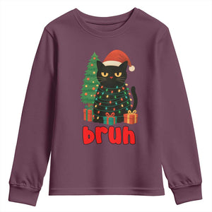 Funny Cat Bruh Christmas Youth Sweatshirt Silly Meme Kitty Xmas TS14 Maroon Print Your Wear