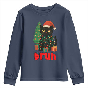 Funny Cat Bruh Christmas Youth Sweatshirt Silly Meme Kitty Xmas TS14 Navy Print Your Wear