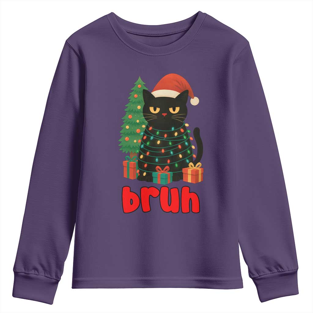 Funny Cat Bruh Christmas Youth Sweatshirt Silly Meme Kitty Xmas TS14 Purple Print Your Wear