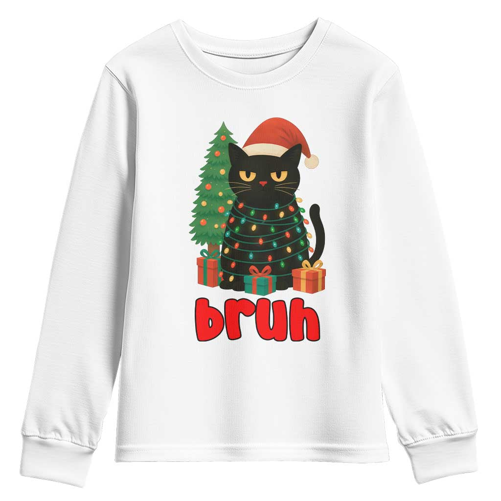 Funny Cat Bruh Christmas Youth Sweatshirt Silly Meme Kitty Xmas TS14 White Print Your Wear