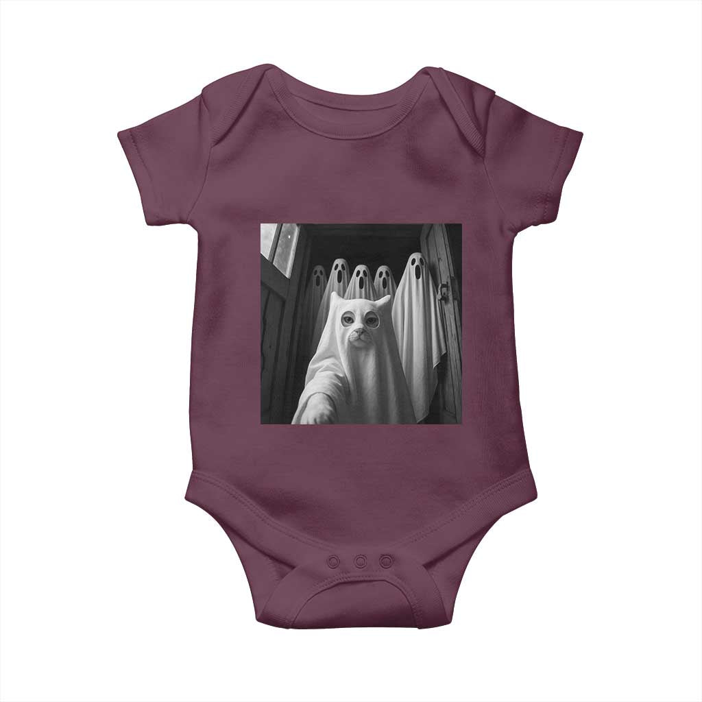 Funny Ghost Cat Halloween Meme Baby Onesie TS14 Maroon Print Your Wear