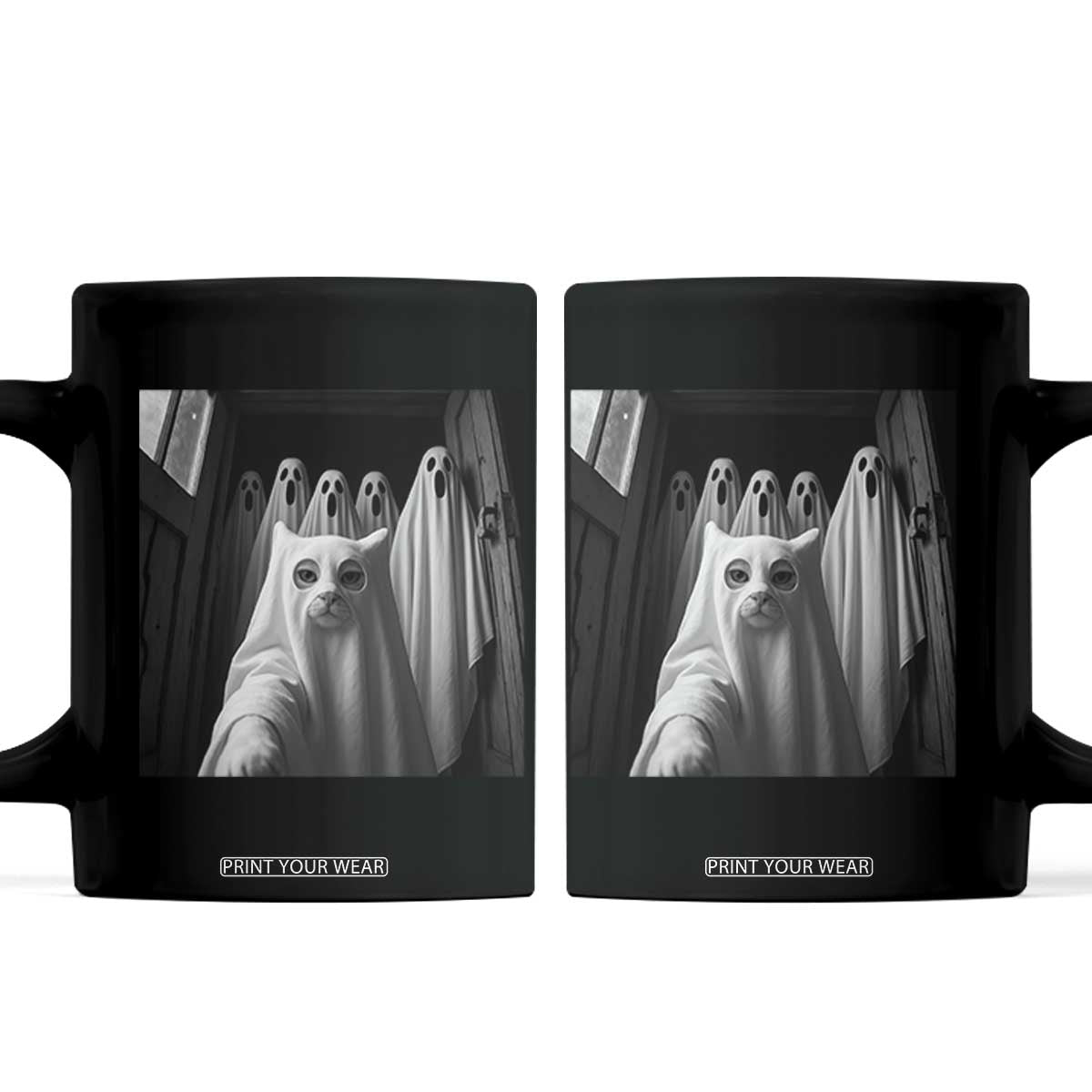 Funny Ghost Cat Halloween Meme Coffee Mug TS14 Black Print Your Wear
