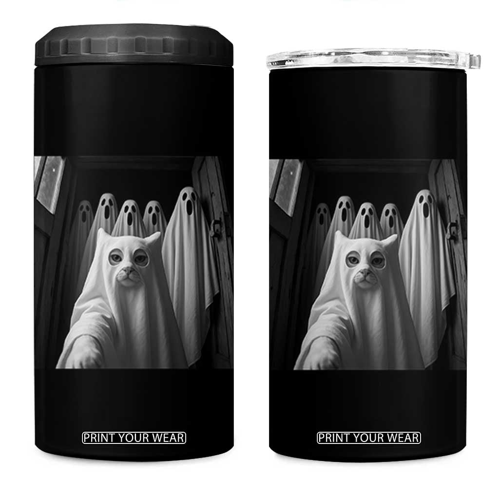 Funny Ghost Cat Halloween Meme 4 in 1 Can Cooler Tumbler TS14 One Size: 16 oz Black Print Your Wear