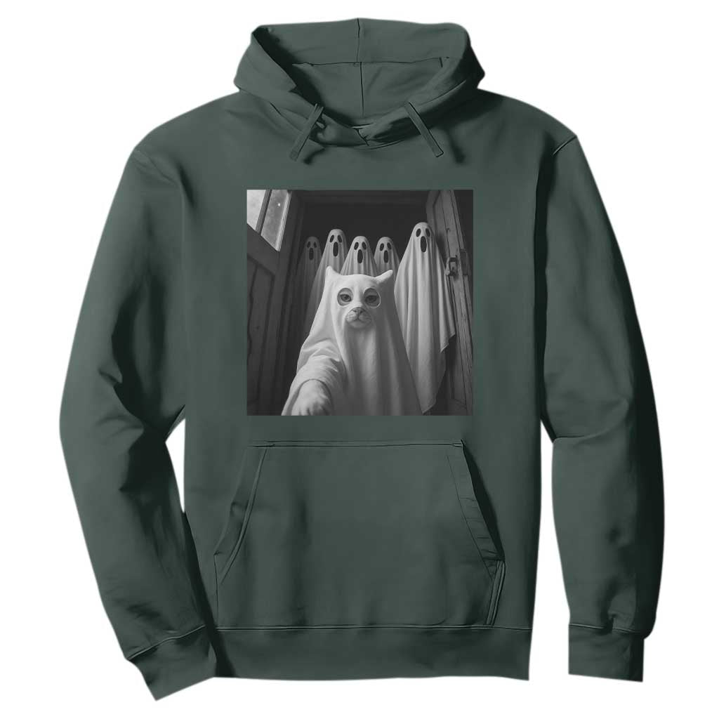 Funny Ghost Cat Halloween Meme Hoodie TS14 Dark Forest Green Print Your Wear