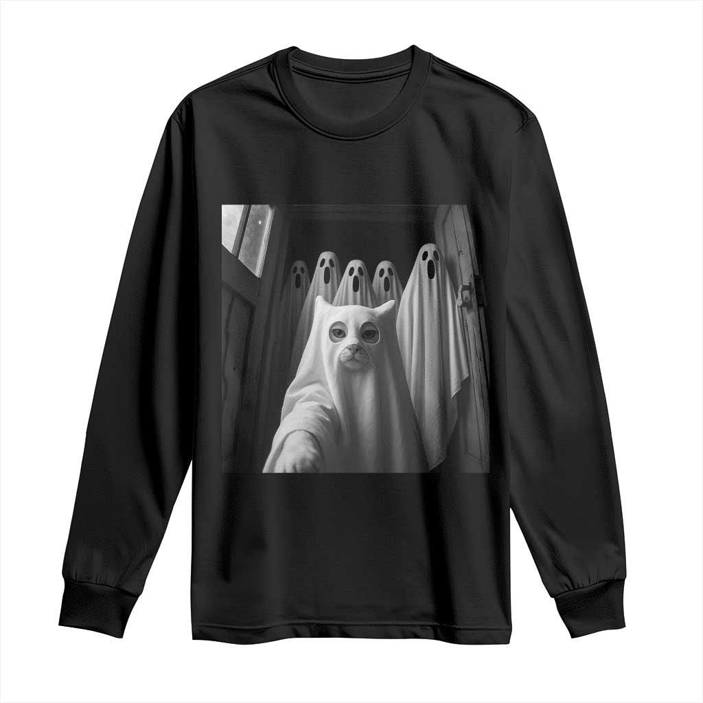 Funny Ghost Cat Halloween Meme Long Sleeve Shirt TS14 Black Print Your Wear