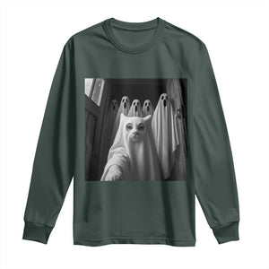 Funny Ghost Cat Halloween Meme Long Sleeve Shirt TS14 Dark Forest Green Print Your Wear