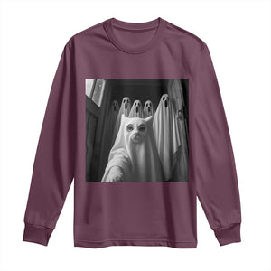 Funny Ghost Cat Halloween Meme Long Sleeve Shirt TS14 Maroon Print Your Wear