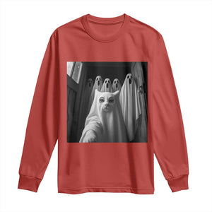 Funny Ghost Cat Halloween Meme Long Sleeve Shirt TS14 Red Print Your Wear