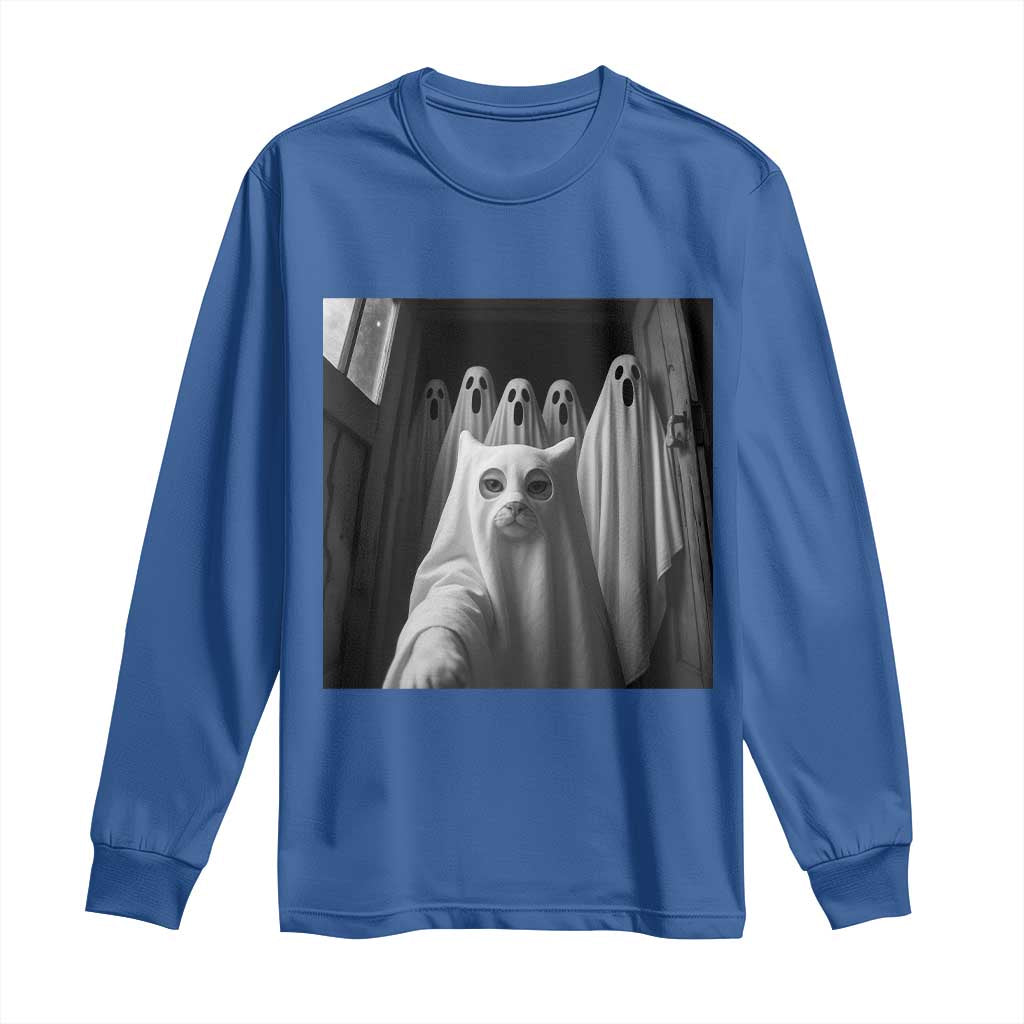 Funny Ghost Cat Halloween Meme Long Sleeve Shirt TS14 Royal Blue Print Your Wear