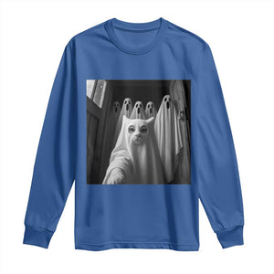 Funny Ghost Cat Halloween Meme Long Sleeve Shirt TS14 Royal Blue Print Your Wear