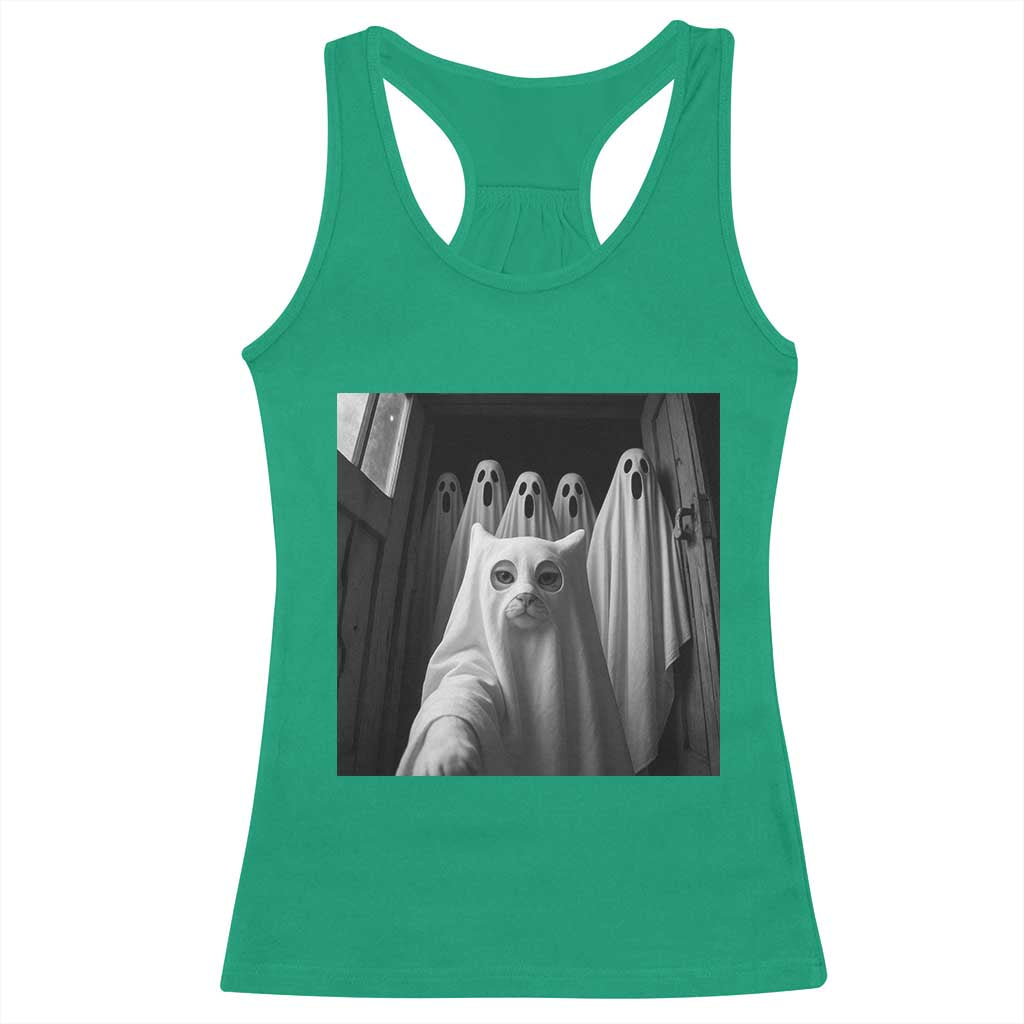 Funny Ghost Cat Halloween Meme Racerback Tank Top TS14 Irish Green Print Your Wear
