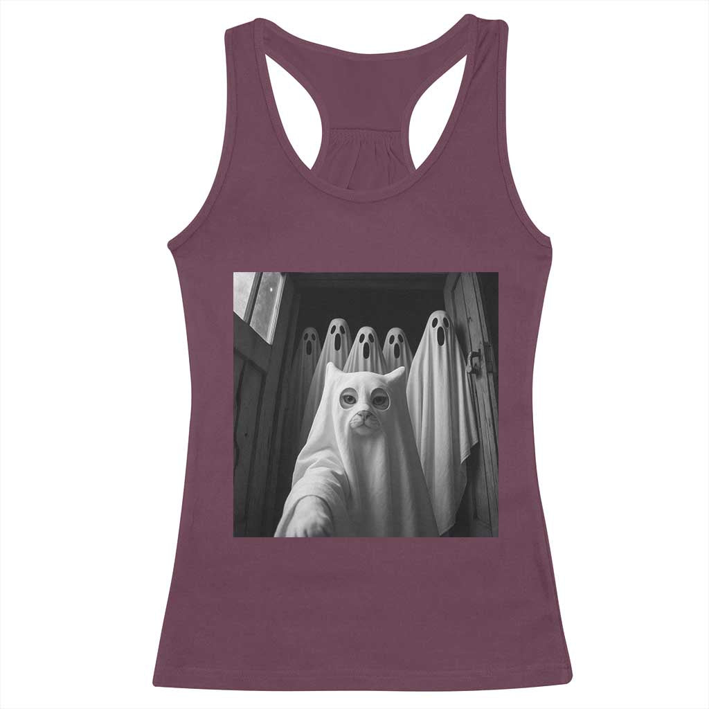 Funny Ghost Cat Halloween Meme Racerback Tank Top TS14 Maroon Print Your Wear
