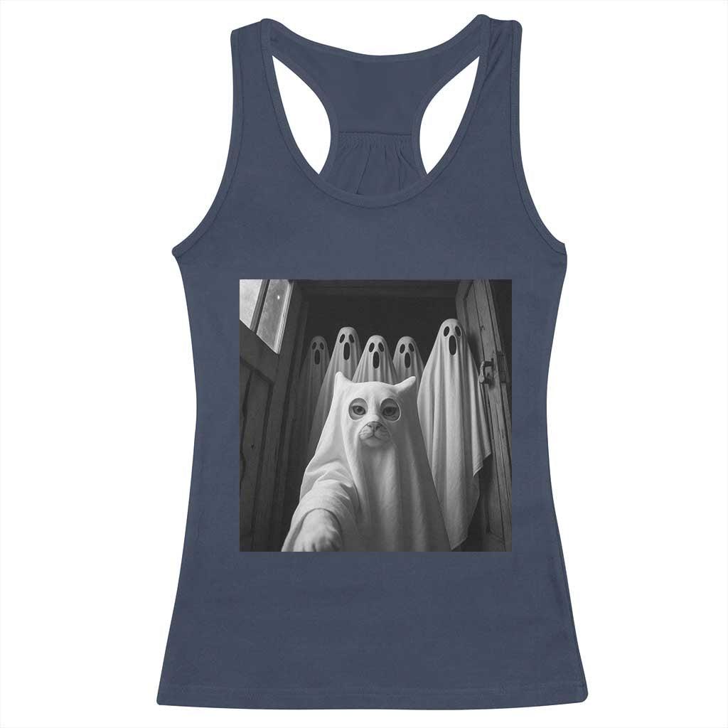 Funny Ghost Cat Halloween Meme Racerback Tank Top TS14 Navy Print Your Wear