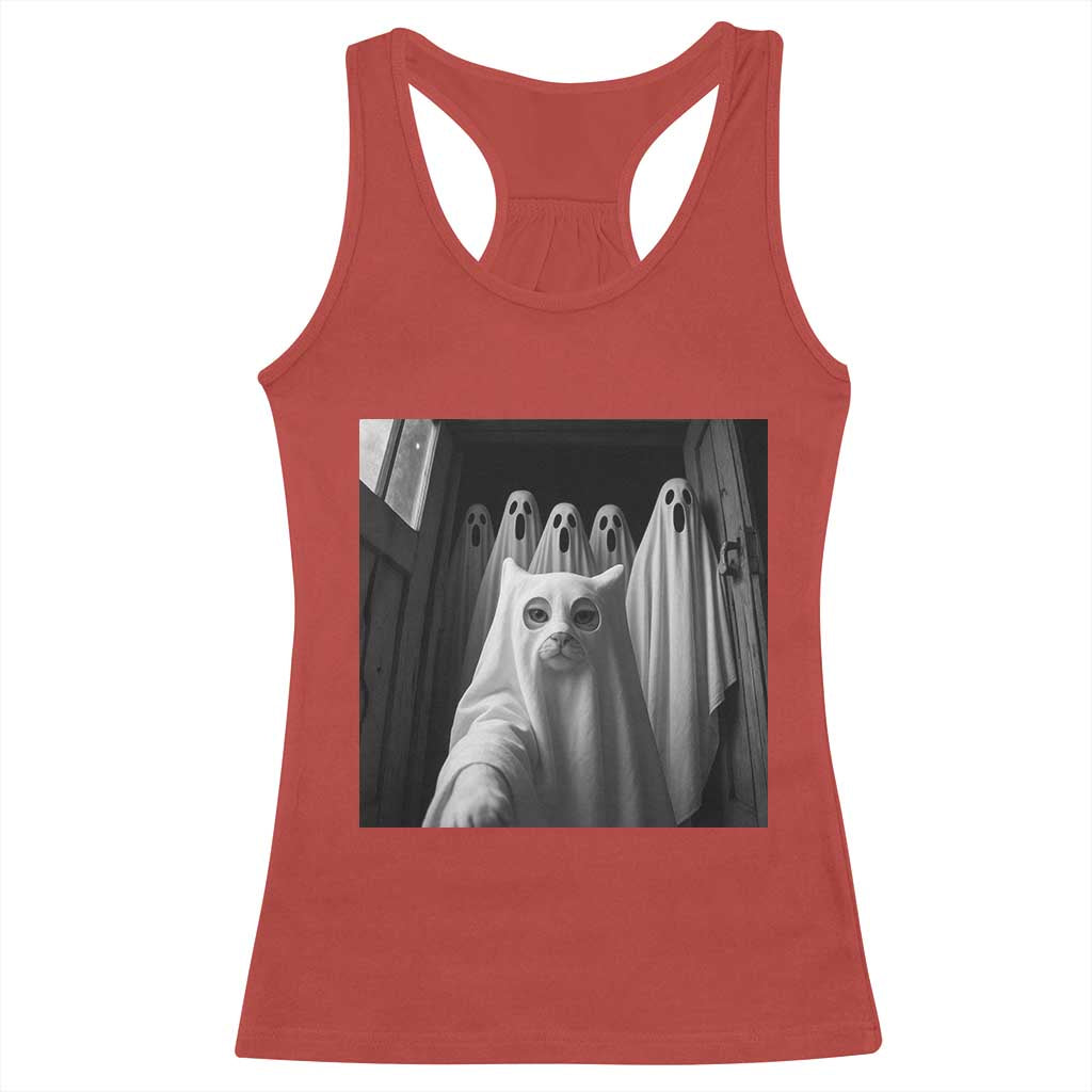 Funny Ghost Cat Halloween Meme Racerback Tank Top TS14 Red Print Your Wear