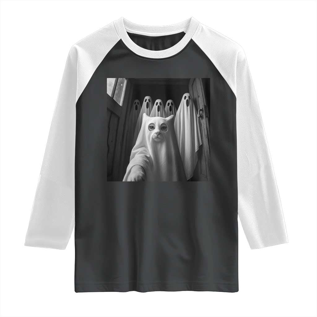 Funny Ghost Cat Halloween Meme Raglan Shirt TS14 Black White Print Your Wear