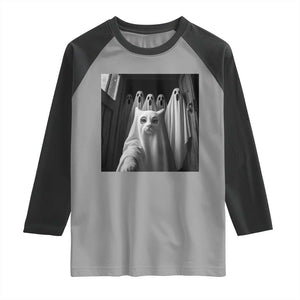 Funny Ghost Cat Halloween Meme Raglan Shirt TS14 Sport Gray Black Print Your Wear