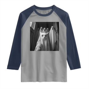 Funny Ghost Cat Halloween Meme Raglan Shirt TS14 Sport Gray Navy Print Your Wear