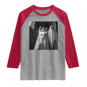 Funny Ghost Cat Halloween Meme Raglan Shirt TS14 Sport Gray Red Print Your Wear