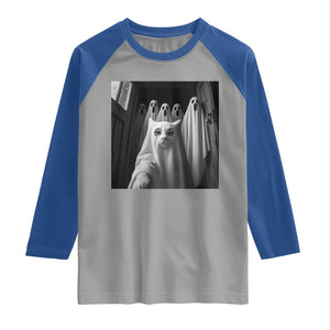 Funny Ghost Cat Halloween Meme Raglan Shirt TS14 Sport Gray Royal Print Your Wear