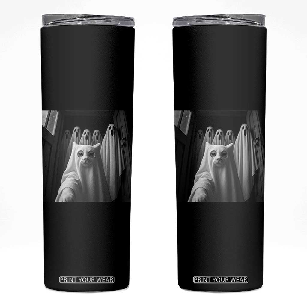 Funny Ghost Cat Halloween Meme Skinny Tumbler TS14 Black Print Your Wear